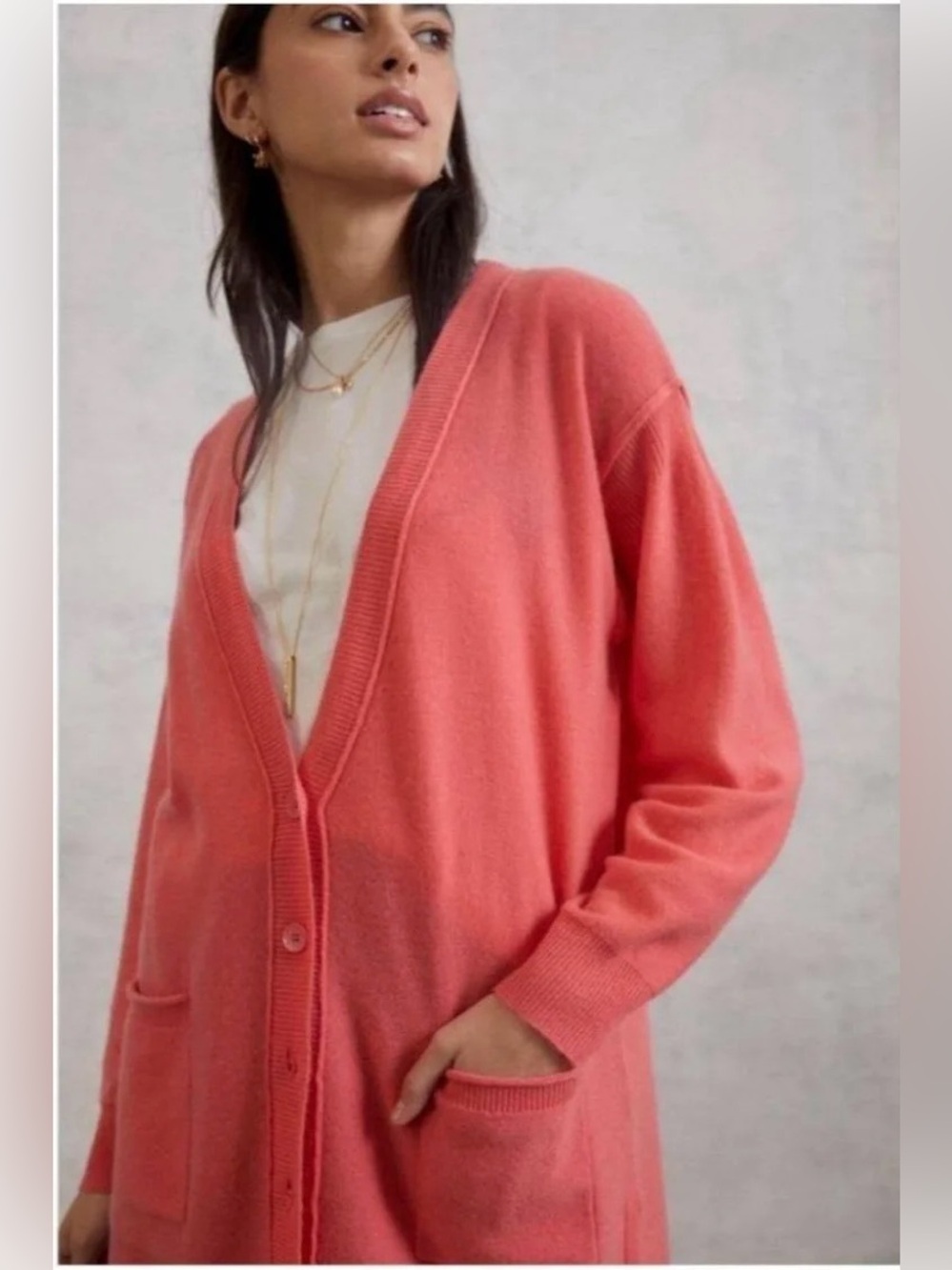 Pilcro Kelly Oversized Cashmere Cardigan in Coral size Small - Picture 6 of 6